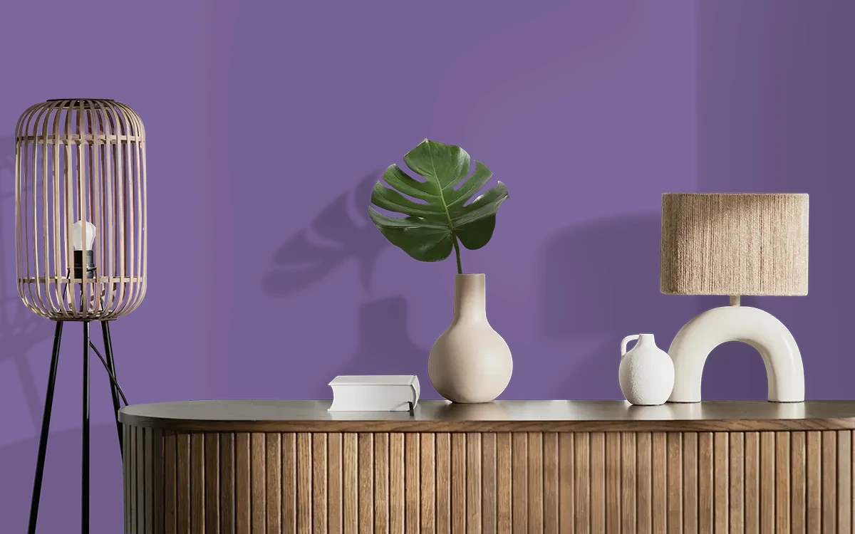 Nippon Paint's PROPHETIC PURPLE color on different wall surfaces.
