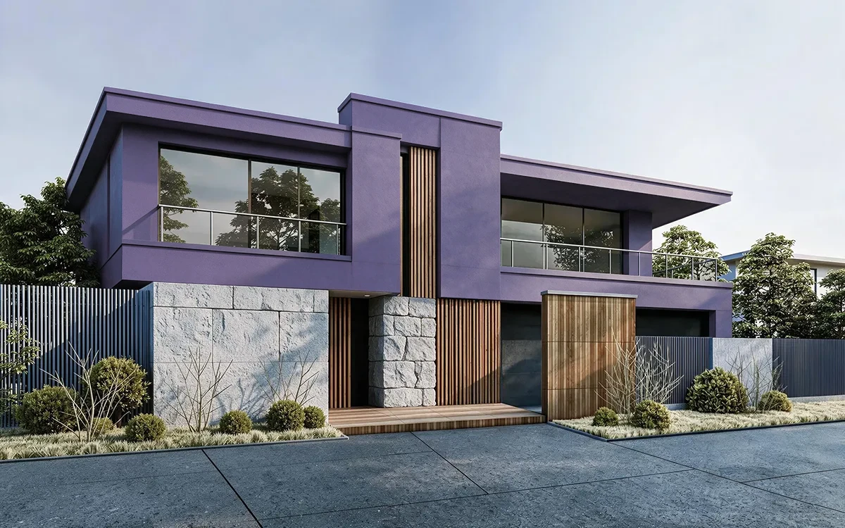 Nippon Paint's PROPHETIC PURPLE color on different wall surfaces.