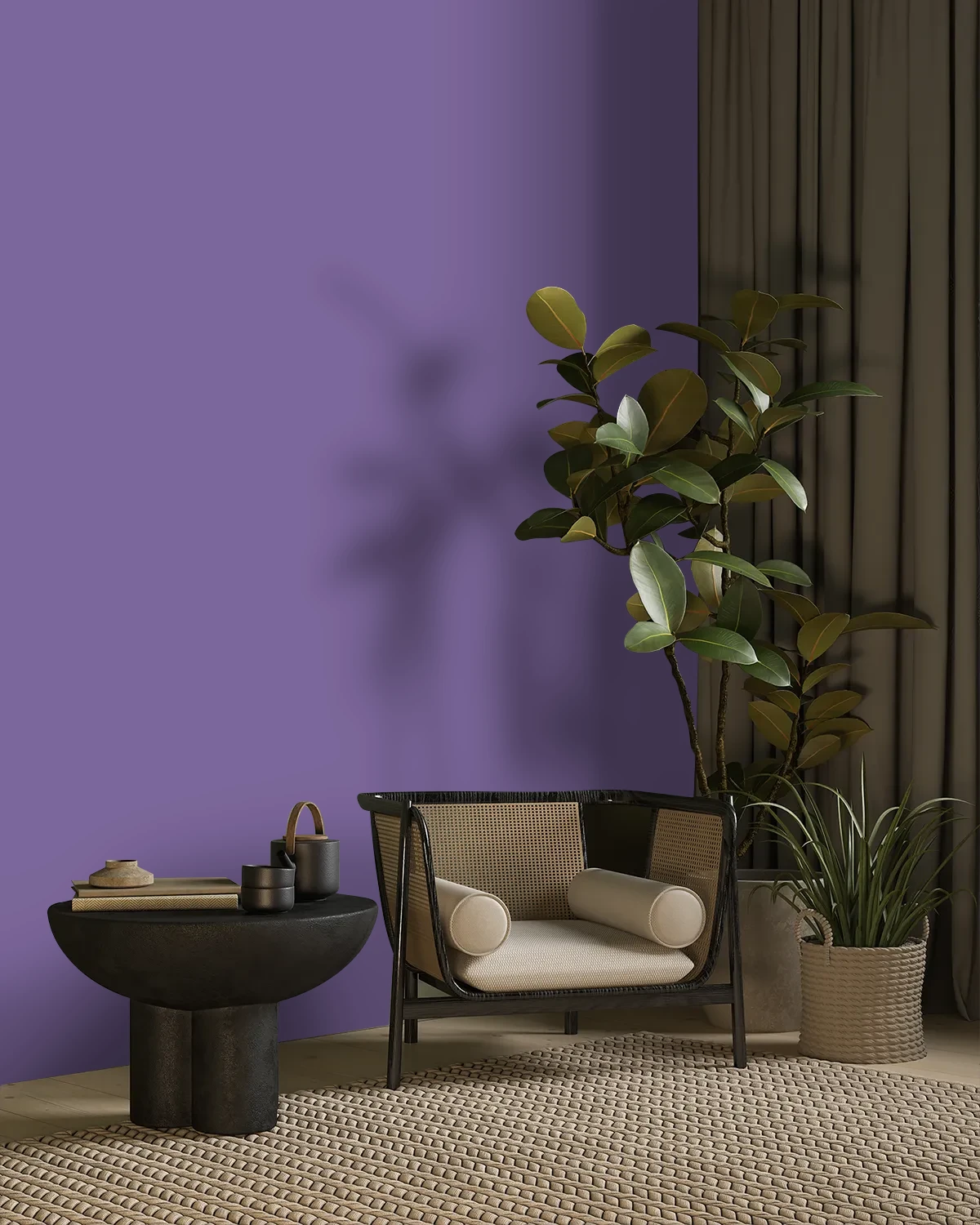 Nippon Paint's PROPHETIC PURPLE color on a beautifully decorated wall.