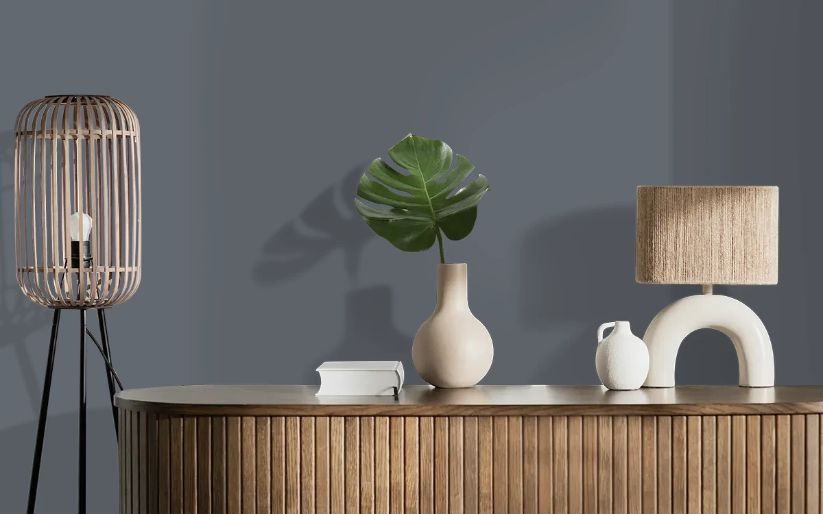 Nippon Paint's PURITAN BLACK color on different wall surfaces.