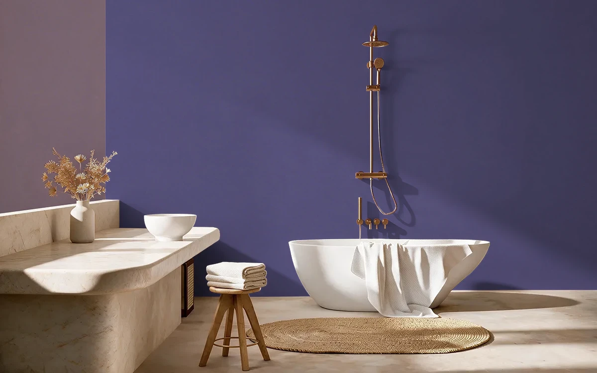 Nippon Paint's PURPLE CHARM color on different wall surfaces.