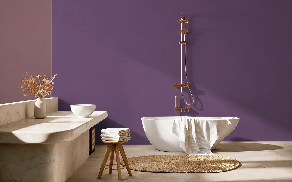Nippon Paint's PURPLE COMET color on different wall surfaces.