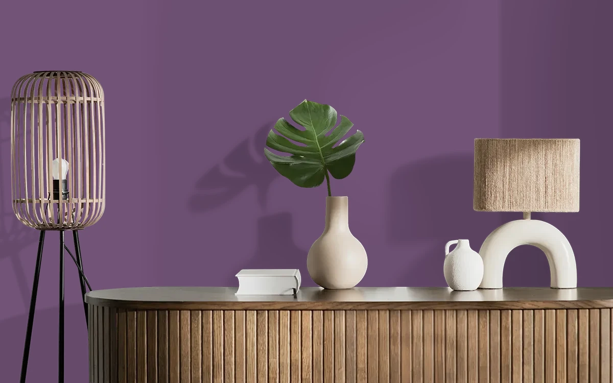 Nippon Paint's PURPLE COMET color on different wall surfaces.