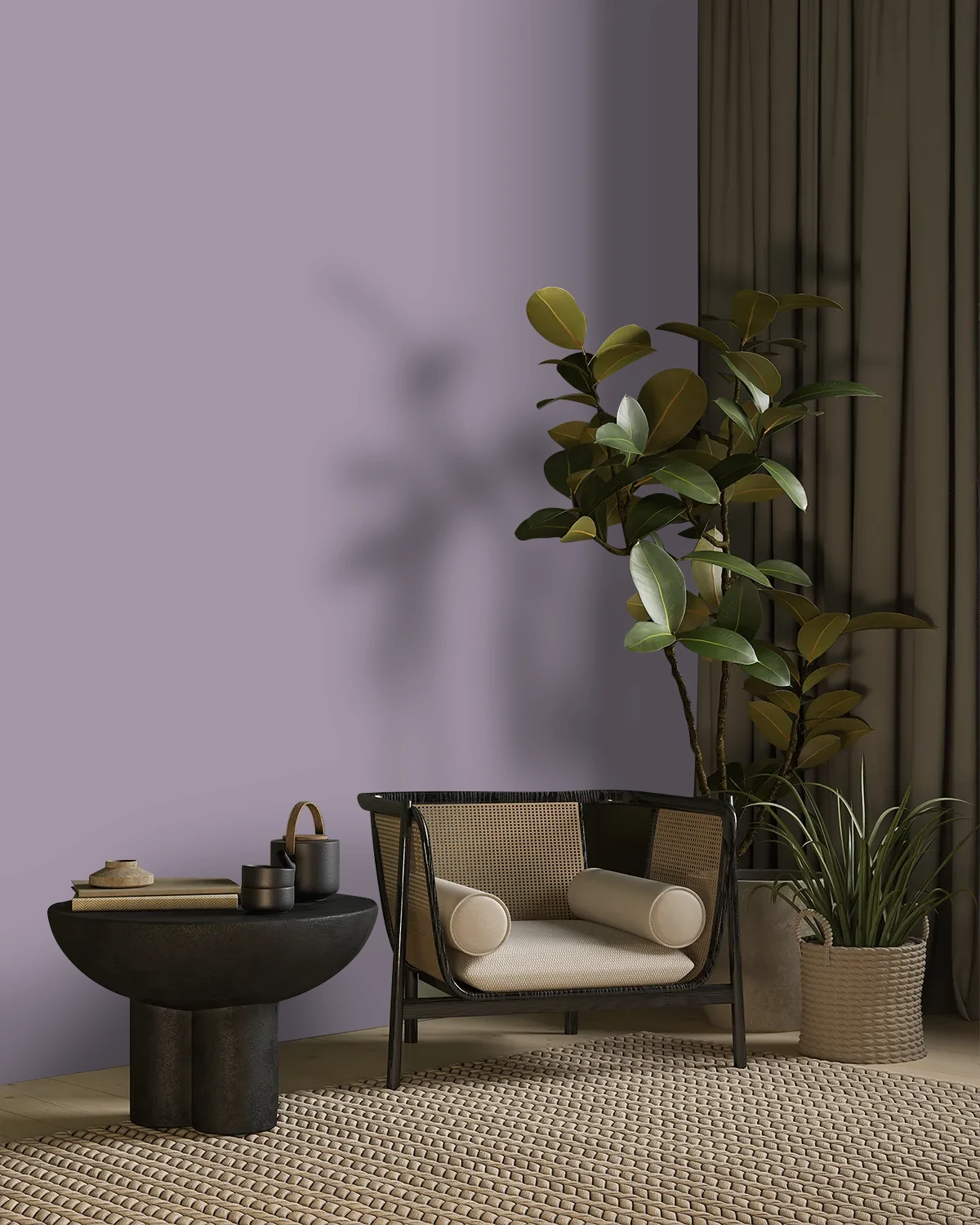 Nippon Paint's PURPLE FEATHER color on a beautifully decorated wall.
