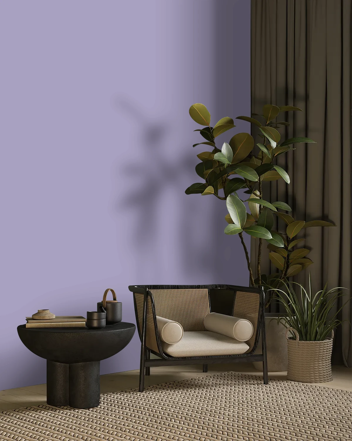 Nippon Paint's PURPLE HEATHER color on a beautifully decorated wall.