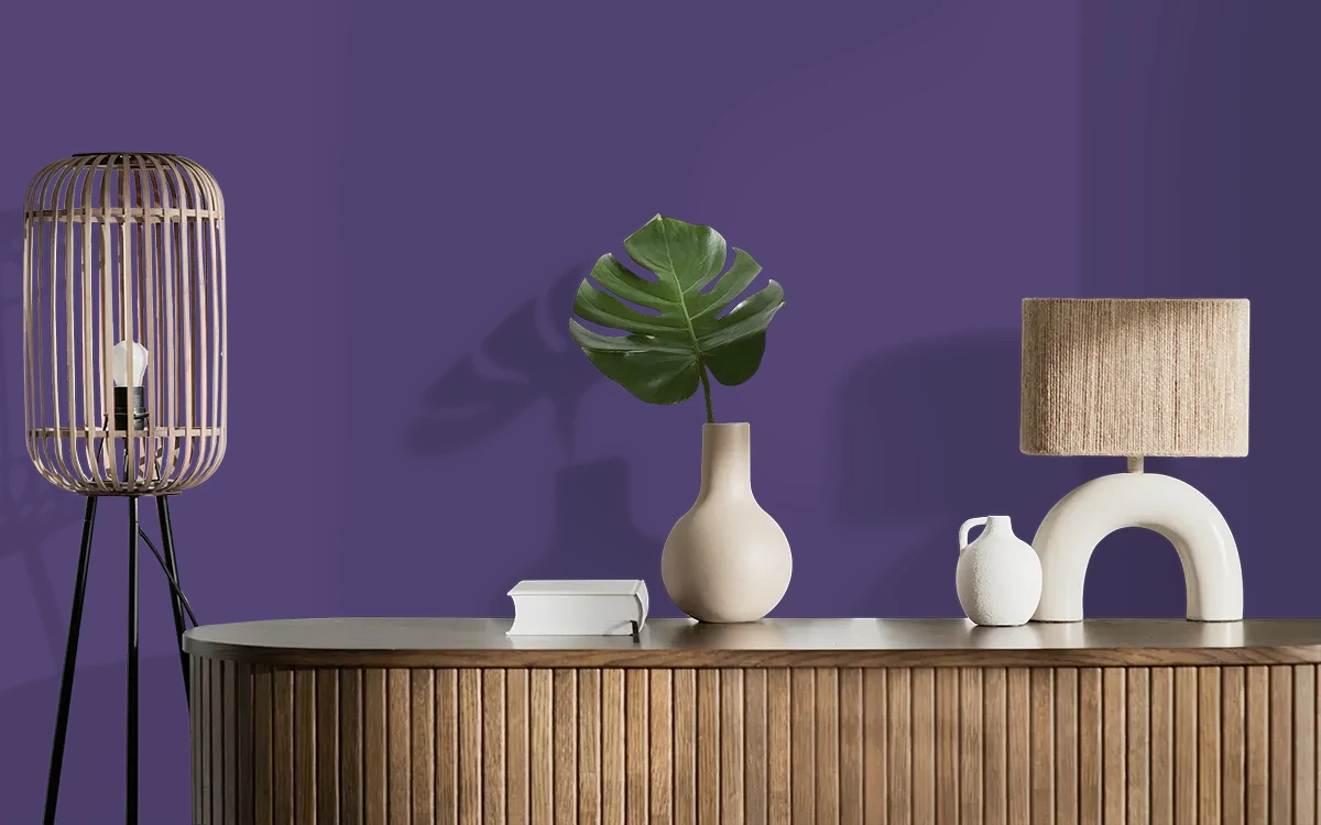 Nippon Paint's PURPLE LUXE color on different wall surfaces.