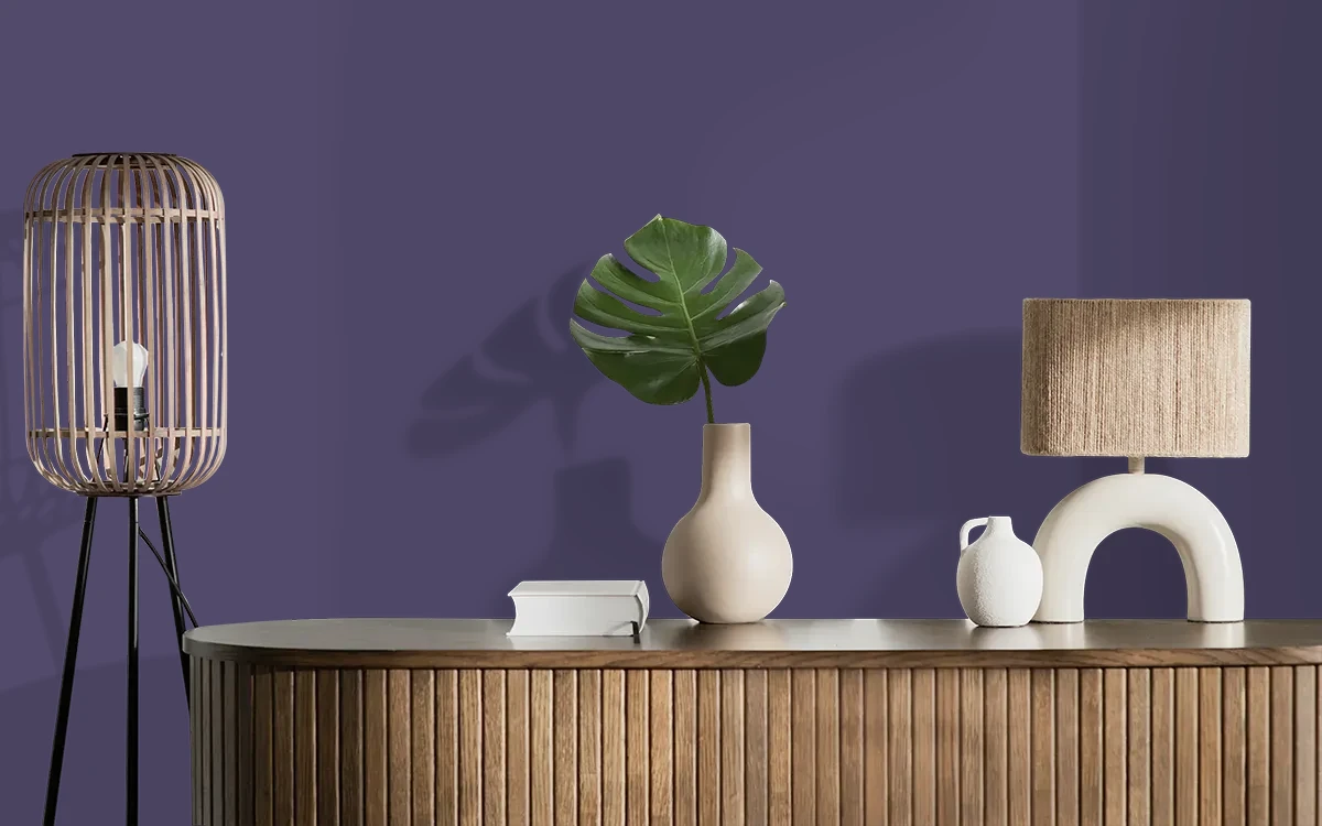 Nippon Paint's PURPLE PLUME color on different wall surfaces.