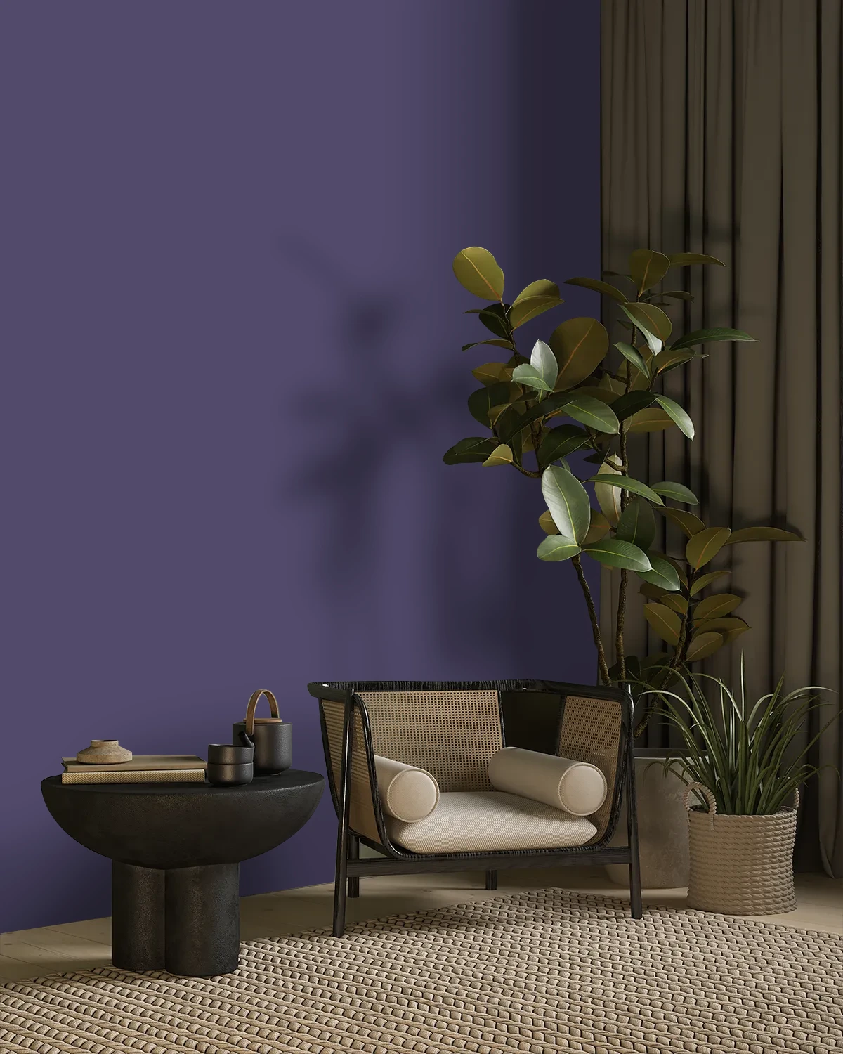 Nippon Paint's PURPLE PLUME color on a beautifully decorated wall.