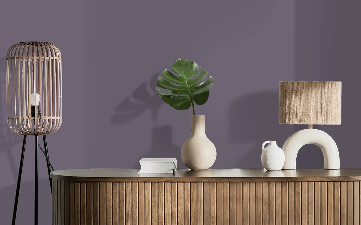 Nippon Paint's PURPLE PRESAGE color on different wall surfaces.