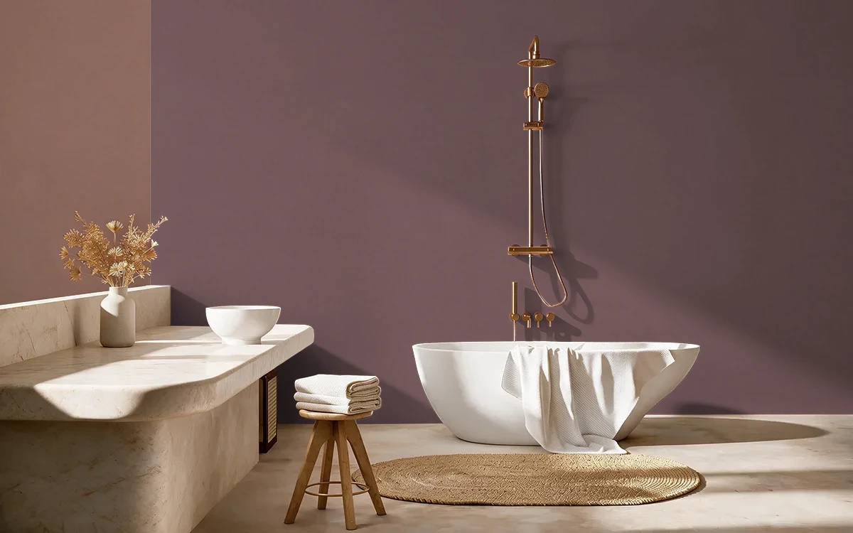 Nippon Paint's PURPLESTONE color on different wall surfaces.
