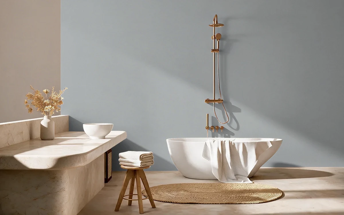 Nippon Paint's QUARRY PEBBLE color on different wall surfaces.