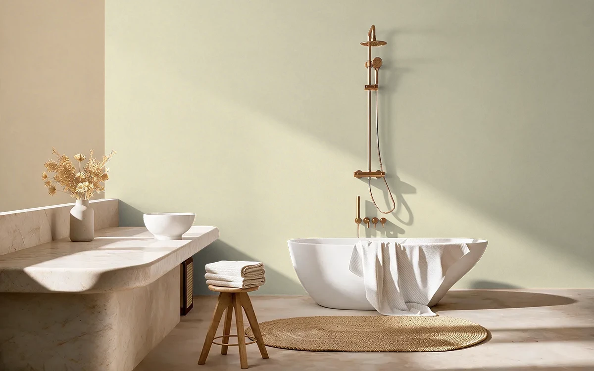 Nippon Paint's QUIET CREEK color on different wall surfaces.