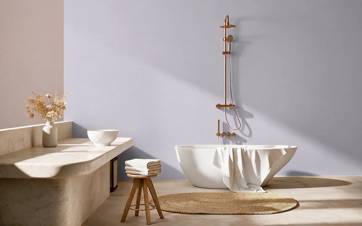 Nippon Paint's QUIET HOUR color on different wall surfaces.