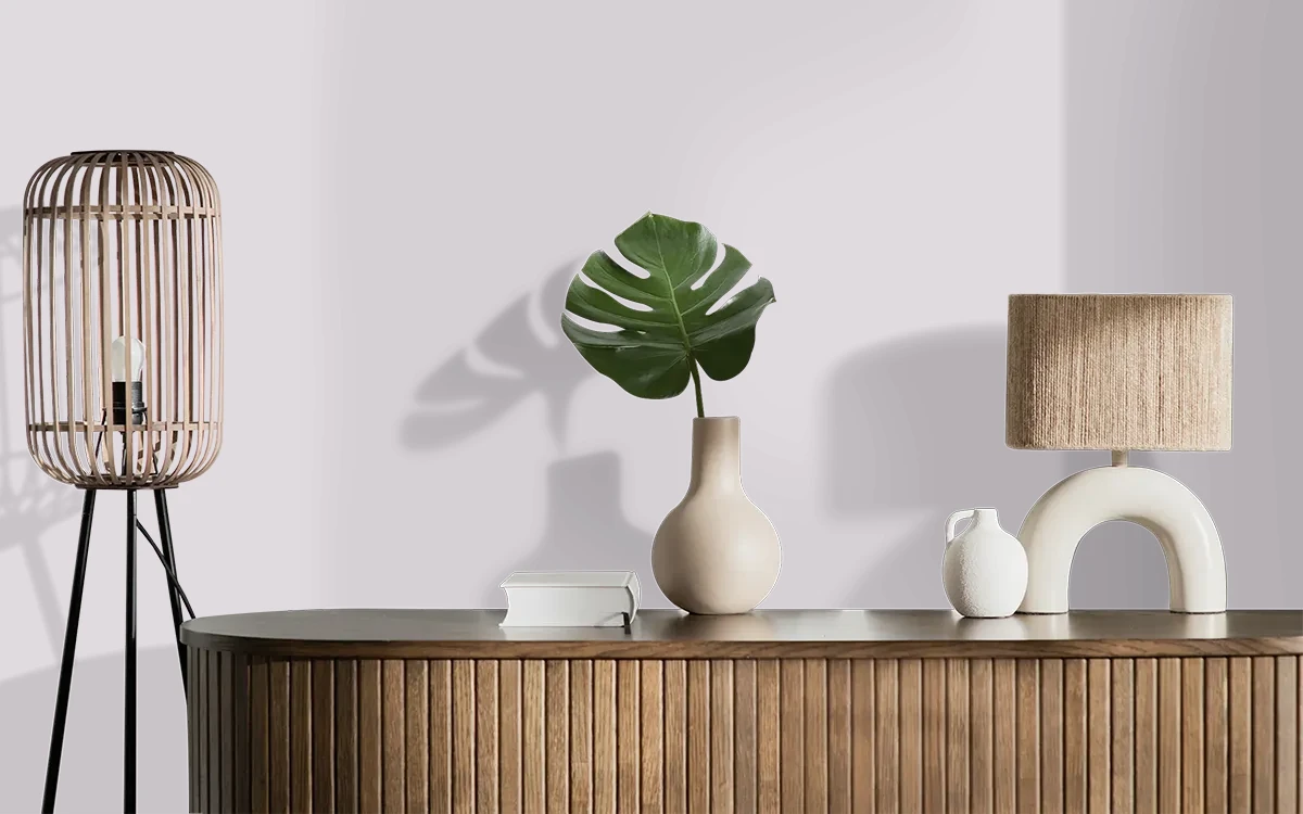 Nippon Paint's QUIET WISDOM color on different wall surfaces.