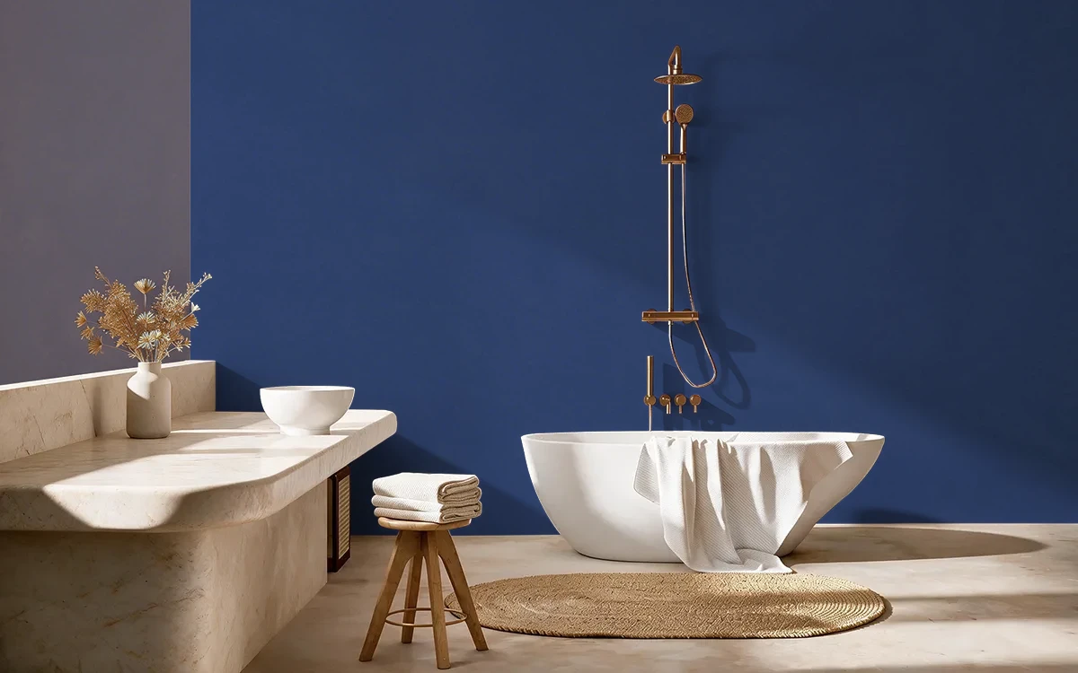 Nippon Paint's RADDISON BLU color on different wall surfaces.
