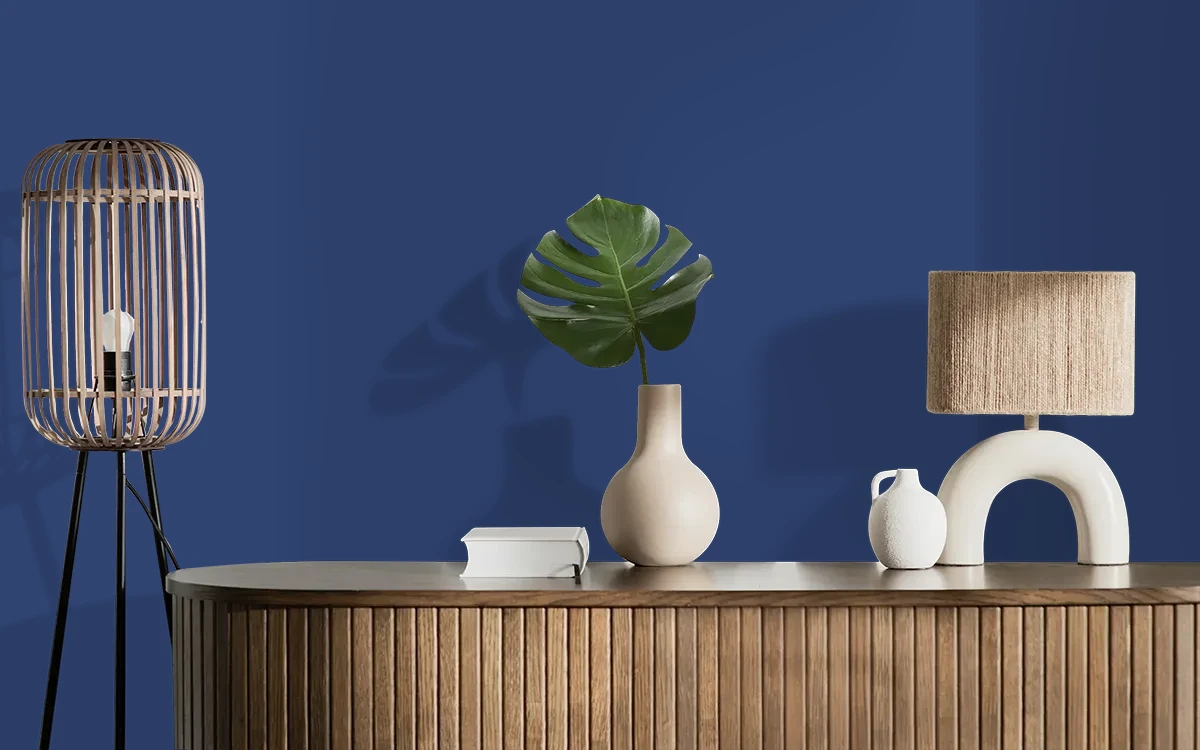 Nippon Paint's RADDISON BLU color on different wall surfaces.