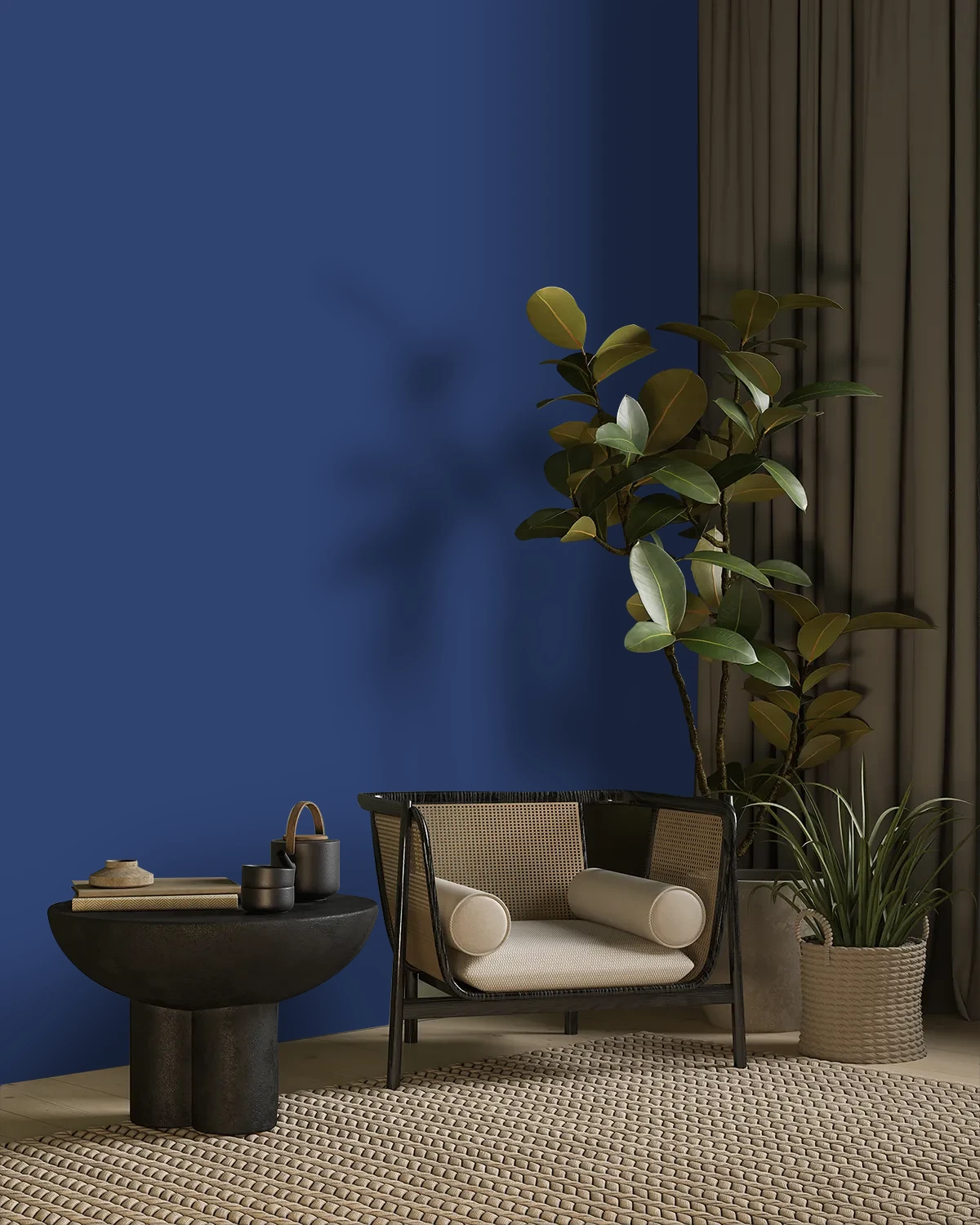 Nippon Paint's RADDISON BLU color on a beautifully decorated wall.