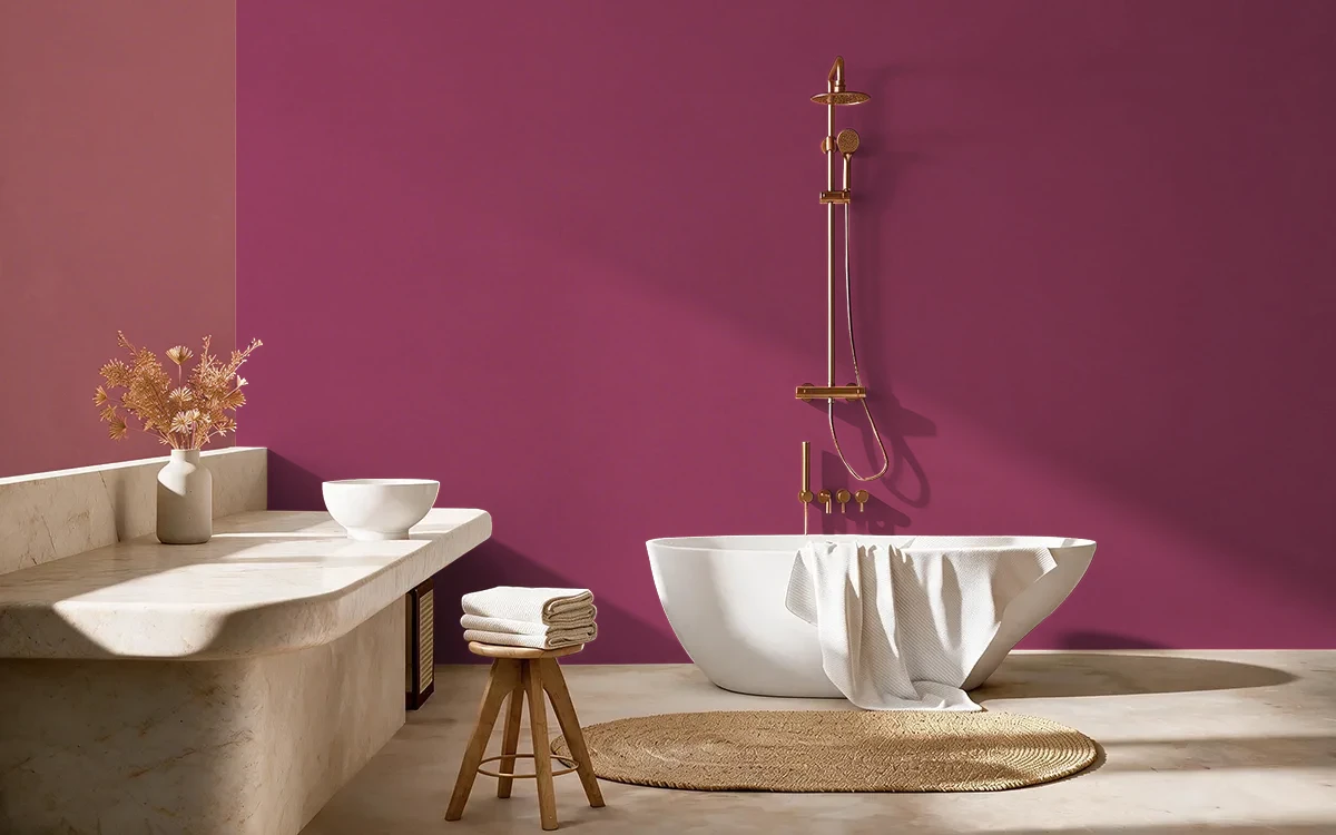 Nippon Paint's RAGING PINK color on different wall surfaces.