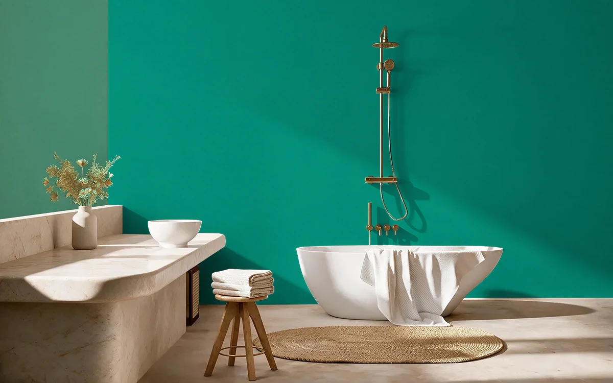 Nippon Paint's RAGING WATERS color on different wall surfaces.