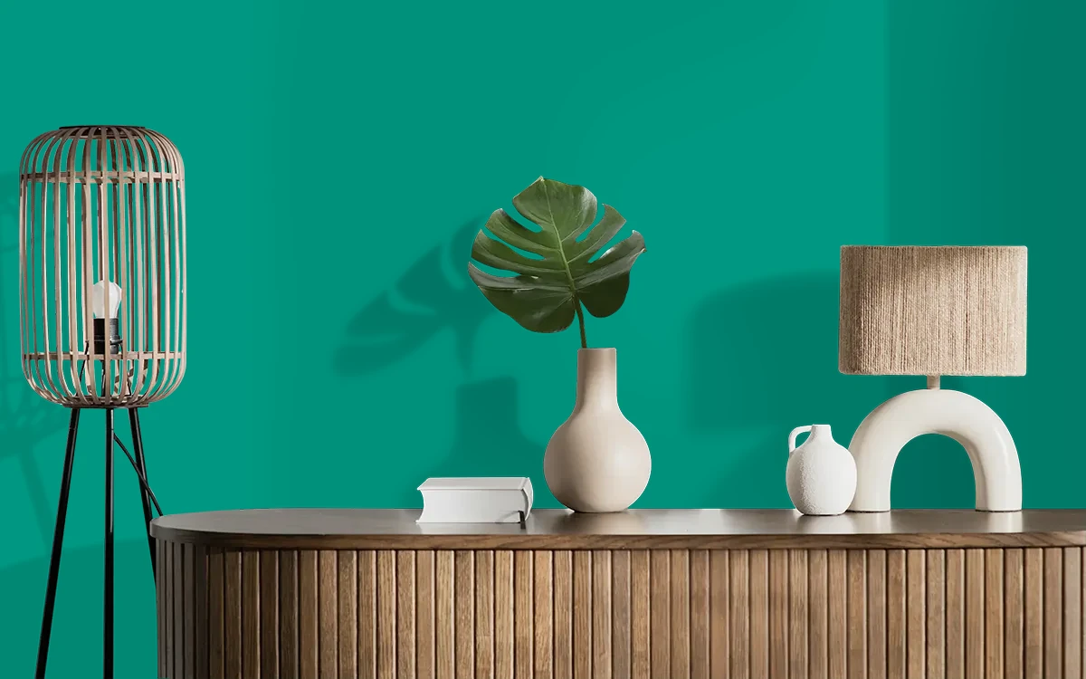 Nippon Paint's RAGING WATERS color on different wall surfaces.