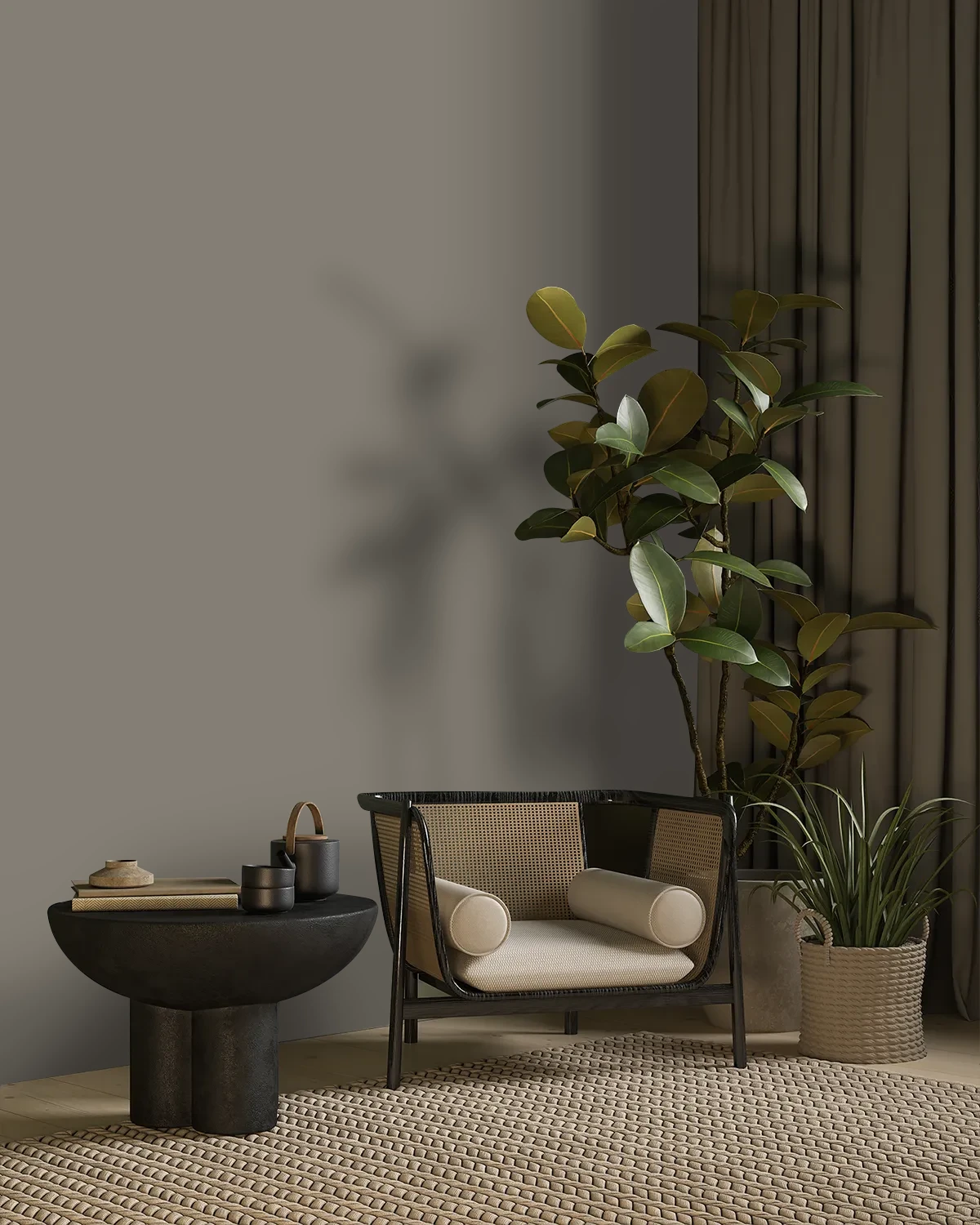 Nippon Paint's RAVEN FEATHERS color on a beautifully decorated wall.