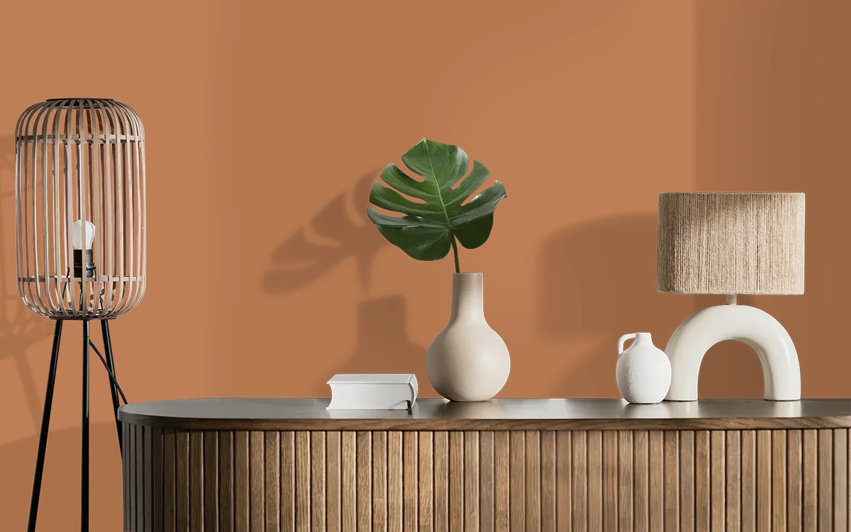 Nippon Paint's RAW PECAN color on different wall surfaces.