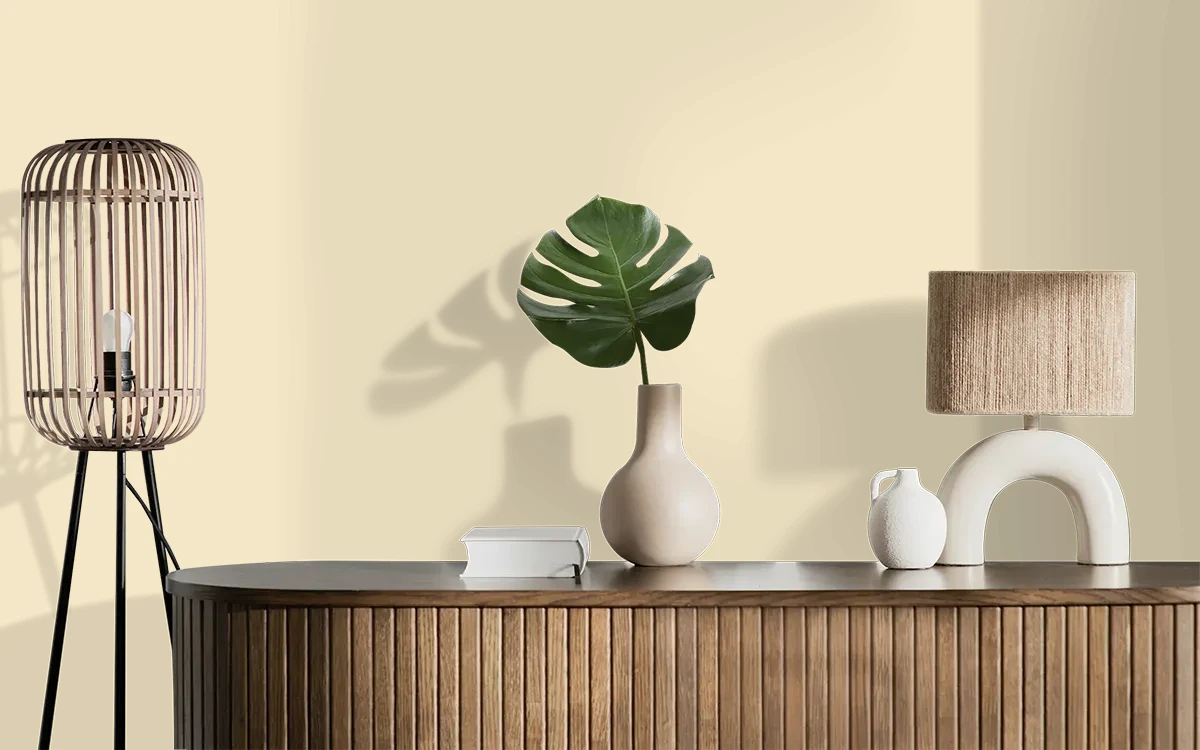 Nippon Paint's RAY OF HOPE color on different wall surfaces.