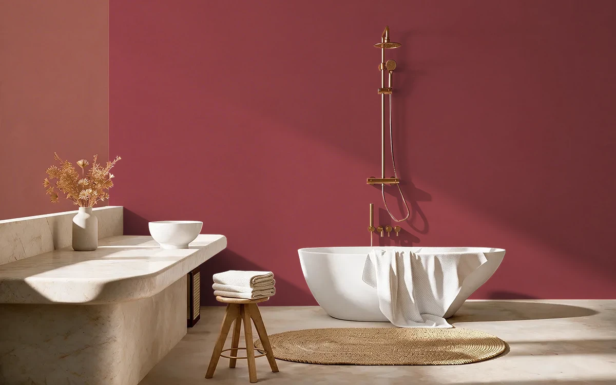 Nippon Paint's RED CONFETTI color on different wall surfaces.