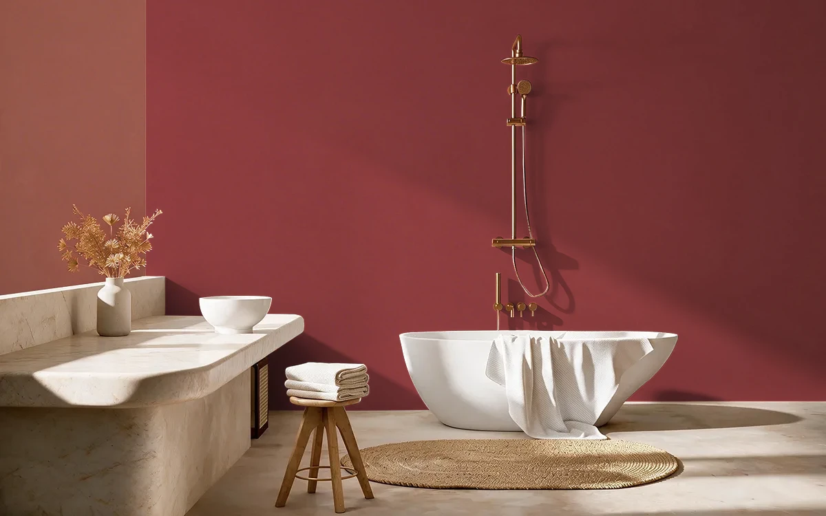 Nippon Paint's RED MARTINI color on different wall surfaces.