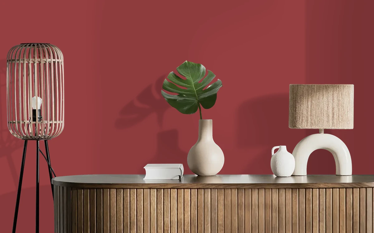 Nippon Paint's RED MARTINI color on different wall surfaces.