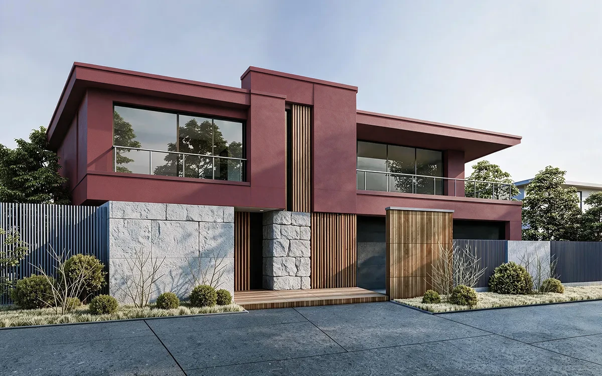Nippon Paint's RED MARTINI color on different wall surfaces.
