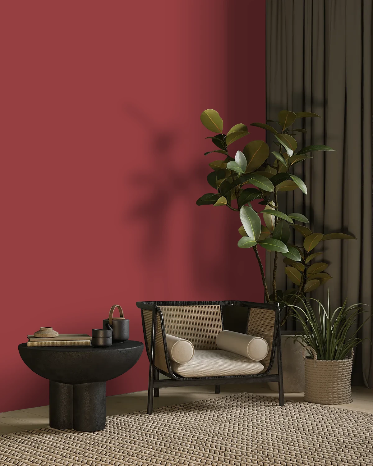 Nippon Paint's RED MARTINI color on a beautifully decorated wall.