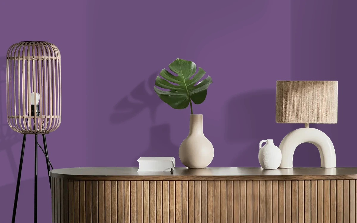 Nippon Paint's RED PURPLE color on different wall surfaces.