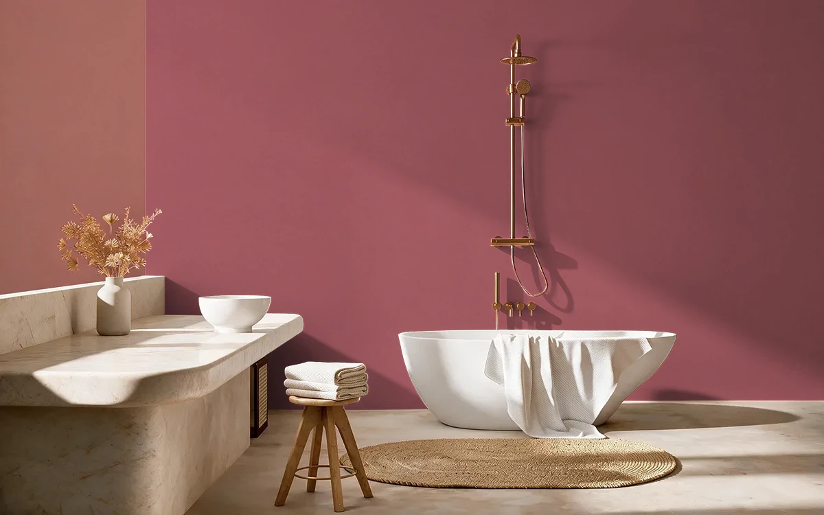 Nippon Paint's REMEMBER ROSE color on different wall surfaces.
