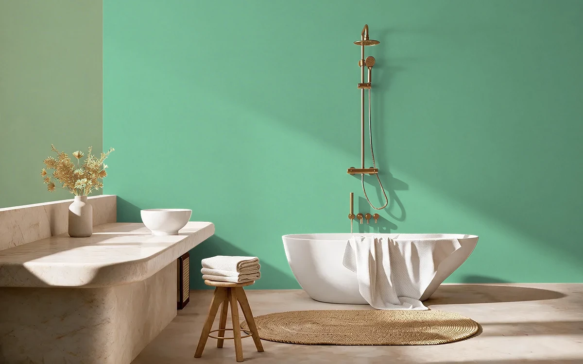 Nippon Paint's RESTFUL GREEN color on different wall surfaces.