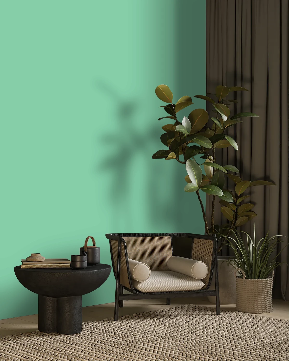 Nippon Paint's RESTFUL GREEN color on a beautifully decorated wall.