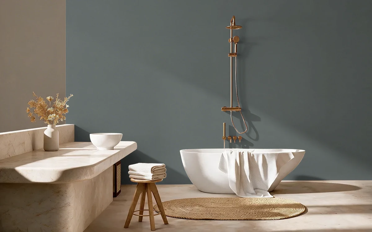 Nippon Paint's RESTFUL WATCH color on different wall surfaces.