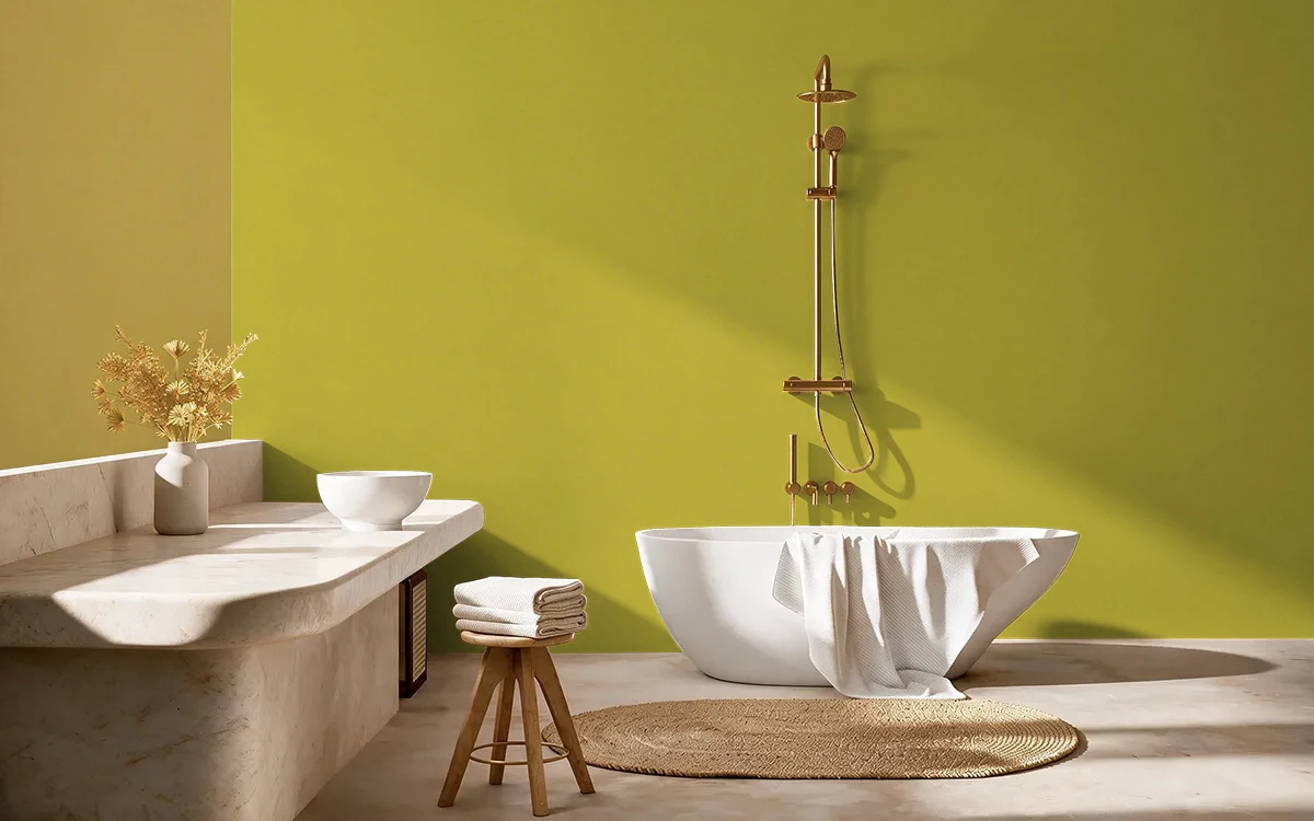 Nippon Paint's RICH MUSTARD color on different wall surfaces.