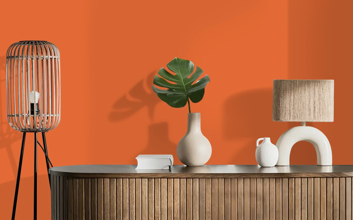 Nippon Paint's RIPE TOMATOES color on different wall surfaces.