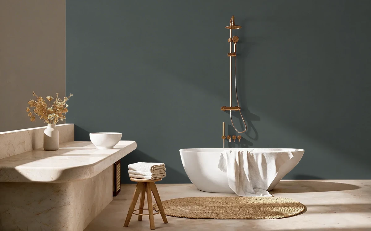 Nippon Paint's RIVERDANCE color on different wall surfaces.