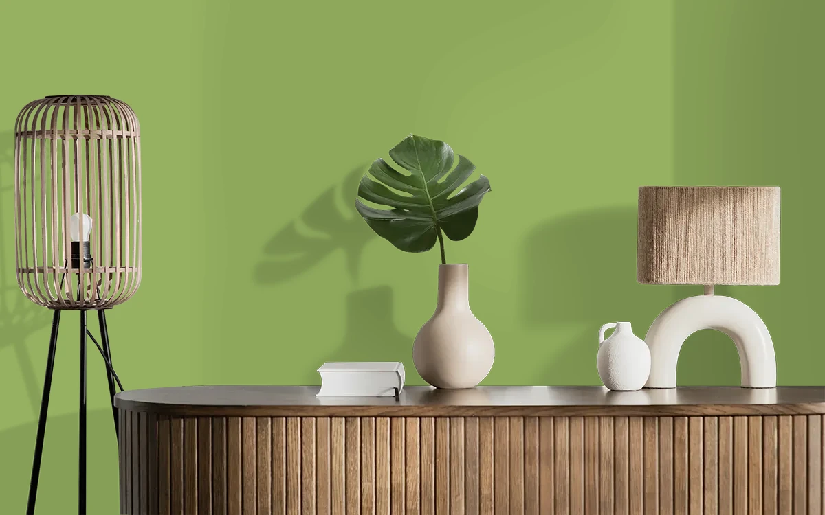 Nippon Paint's ROBIN'S HOOD color on different wall surfaces.