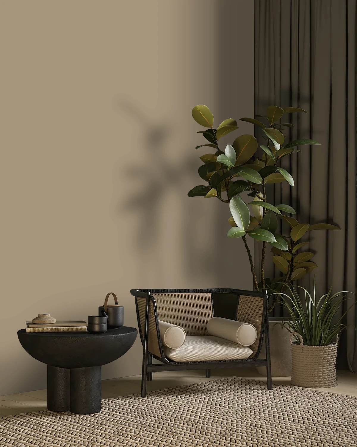 Nippon Paint's ROCKY LEDGE color on a beautifully decorated wall.