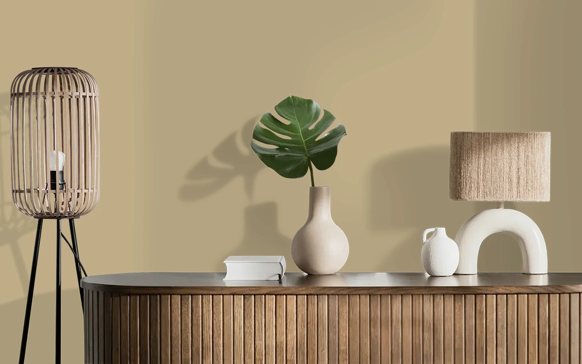 Nippon Paint's ROLLED LOGS color on different wall surfaces.