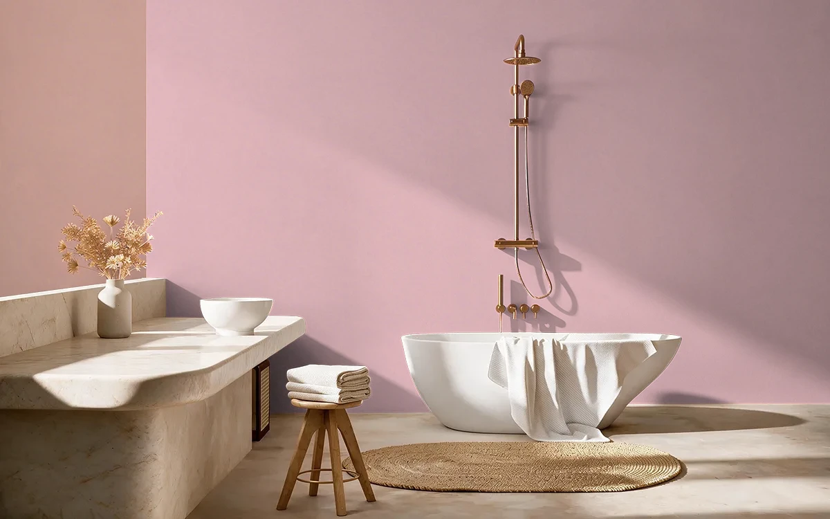 Nippon Paint's ROMPING PINK color on different wall surfaces.