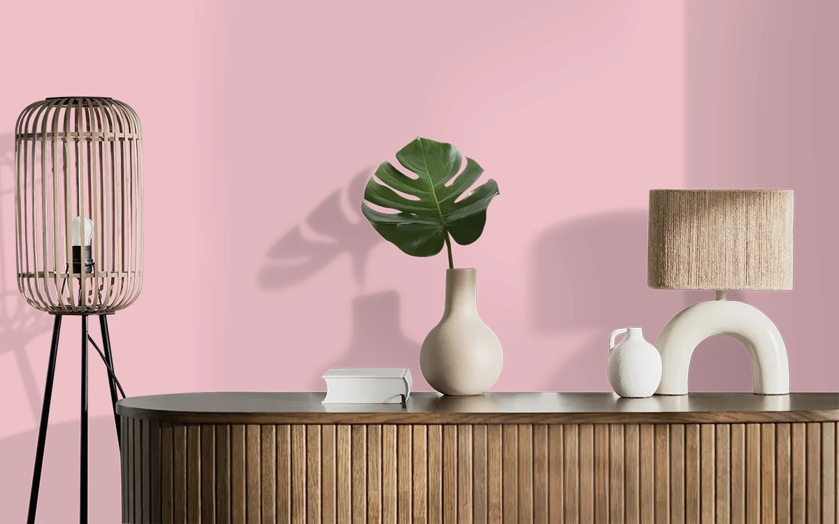 Nippon Paint's ROMPING PINK color on different wall surfaces.