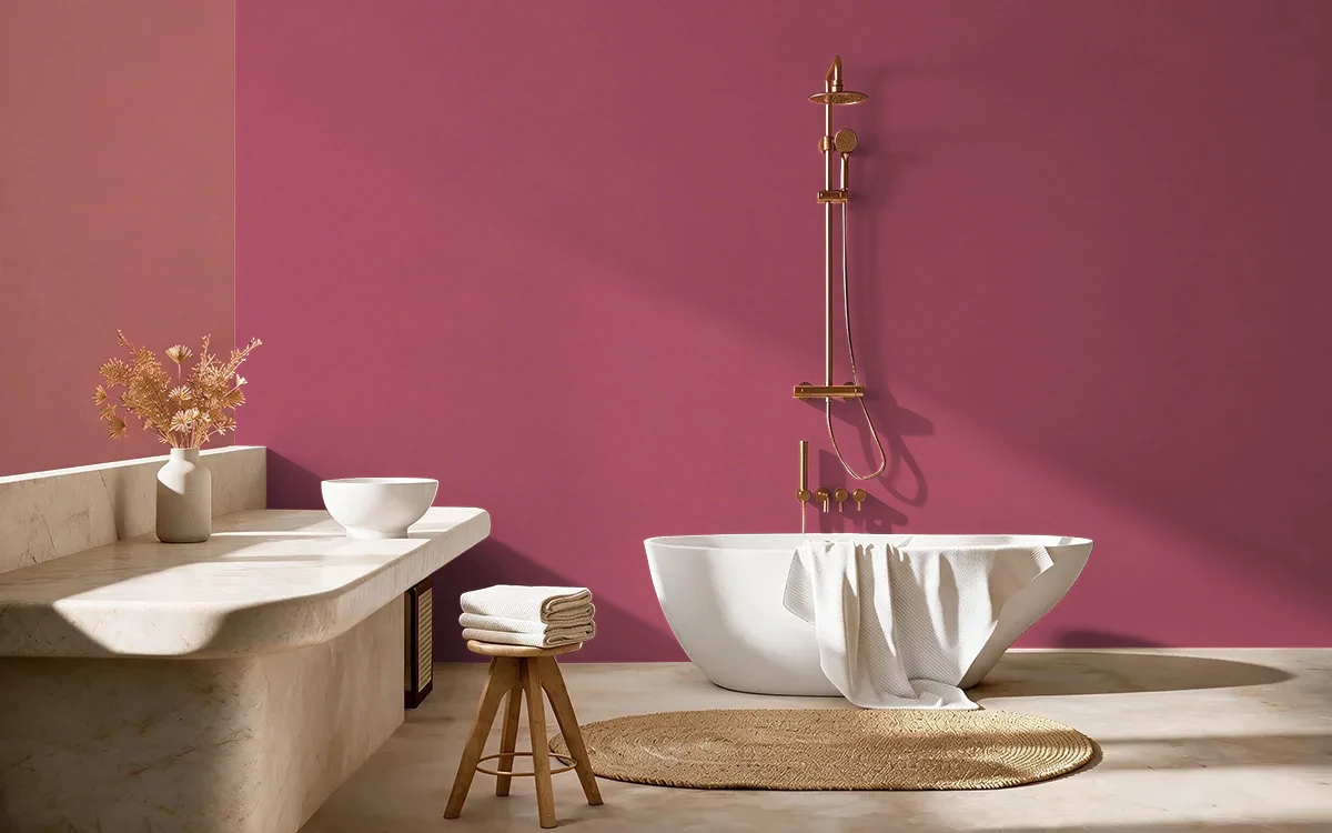 Nippon Paint's ROSA ROSA color on different wall surfaces.