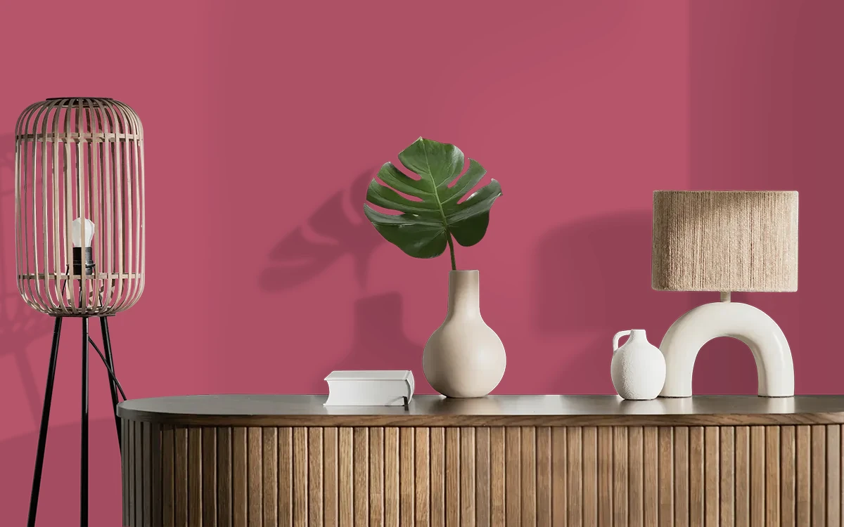 Nippon Paint's ROSA ROSA color on different wall surfaces.