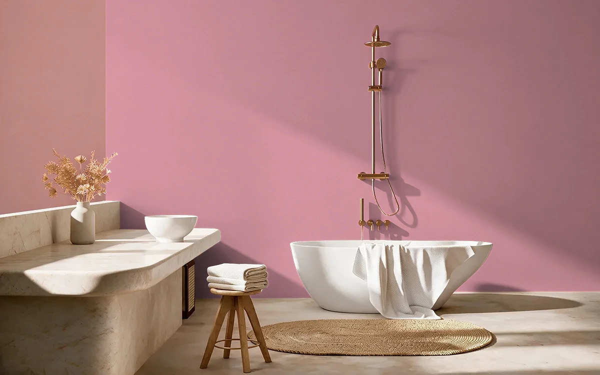 Nippon Paint's ROSE BUNDLE color on different wall surfaces.