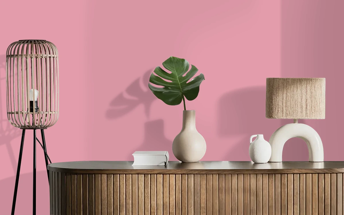 Nippon Paint's ROSE BUNDLE color on different wall surfaces.
