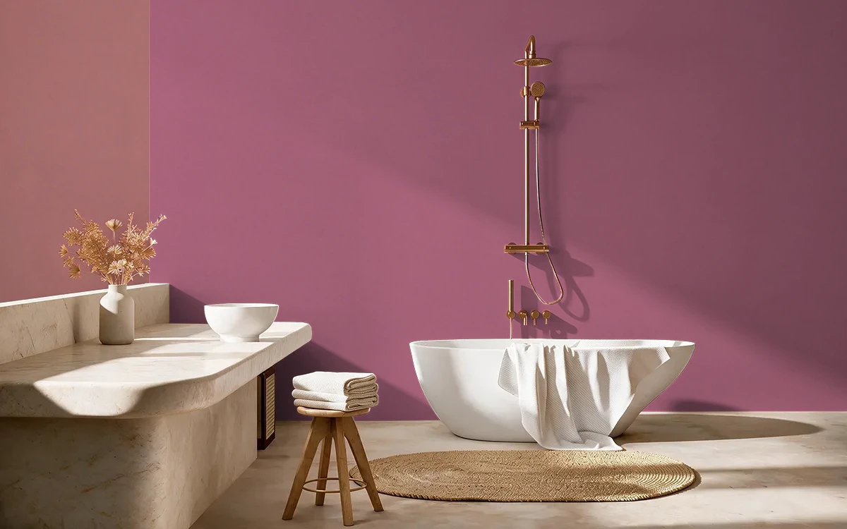 Nippon Paint's ROSE VELVET color on different wall surfaces.